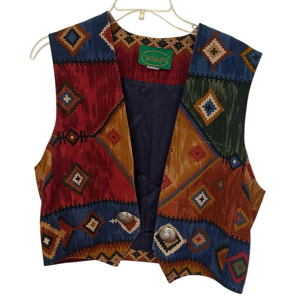 WRAPS Southwest Aztec Western Vest S Small Concho Buttons Boho Cottagecore